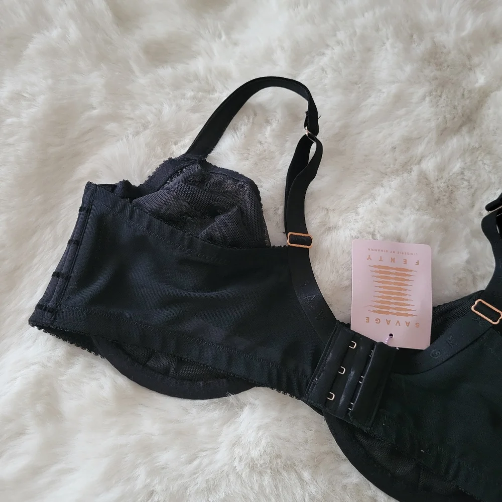 💋SAVAGE X FENTY BY RHIANNA FLOCKED LOGO UNLINED DEMI BRA SIZE 38DD